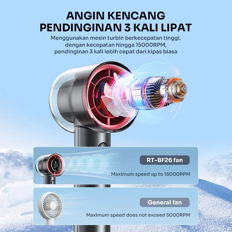 ROBOT Kipas Angin Mini Portable Genggam Powerful Handheld 3000mAh Mini Fan Grey 15000RPM Led Indicator RT-BF26 Original -
