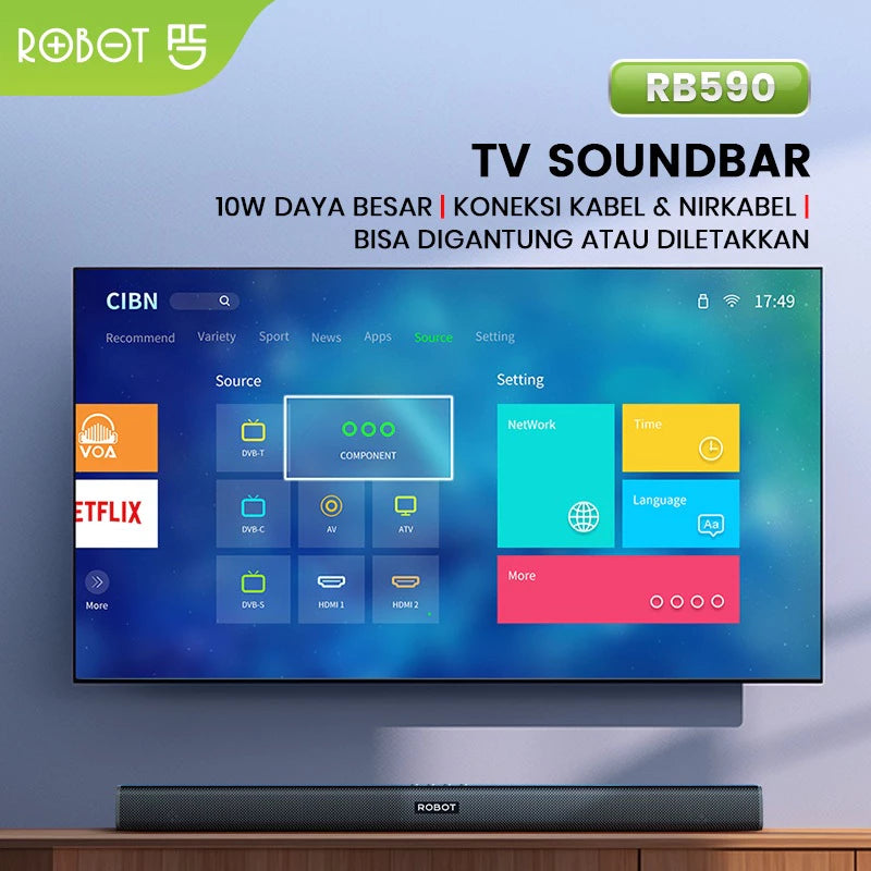 ROBOT Speaker Soundbar Home Theater Speaker TV Bluetooth 5.3 Dual Connection Ultra-compact Design RB590 Original - Garansi Resmi 1