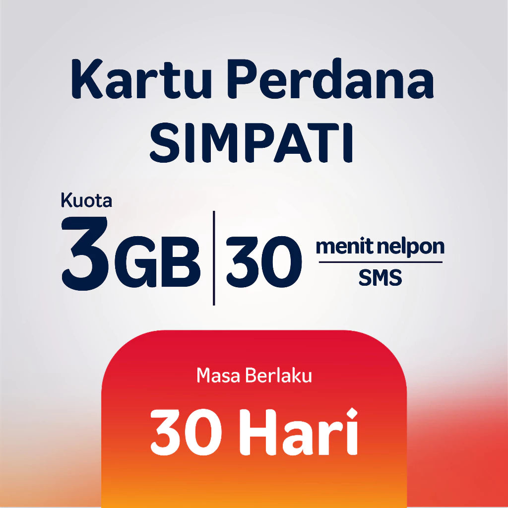 Kartu Perdana SIMPATI #TerbaikUntukmu PraBayar Telkomsel - Bulanan 30 Hari 3GB Kuota Nasional