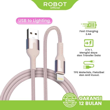 ROBOT Kabel Data Fast Charging 27W Kabel Charger Anti Kusut Type C to Lighting Kabel Data iPhone 1.2M RTCL120 Data Cable Fast