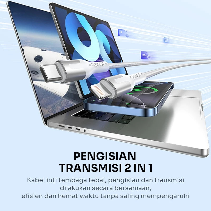 ROBOT Kabel Data Fast Charging 27W Kabel Charger Anti Kusut Type C to Lighting Kabel Data iPhone 1.2M RTCL120 Data Cable Fast