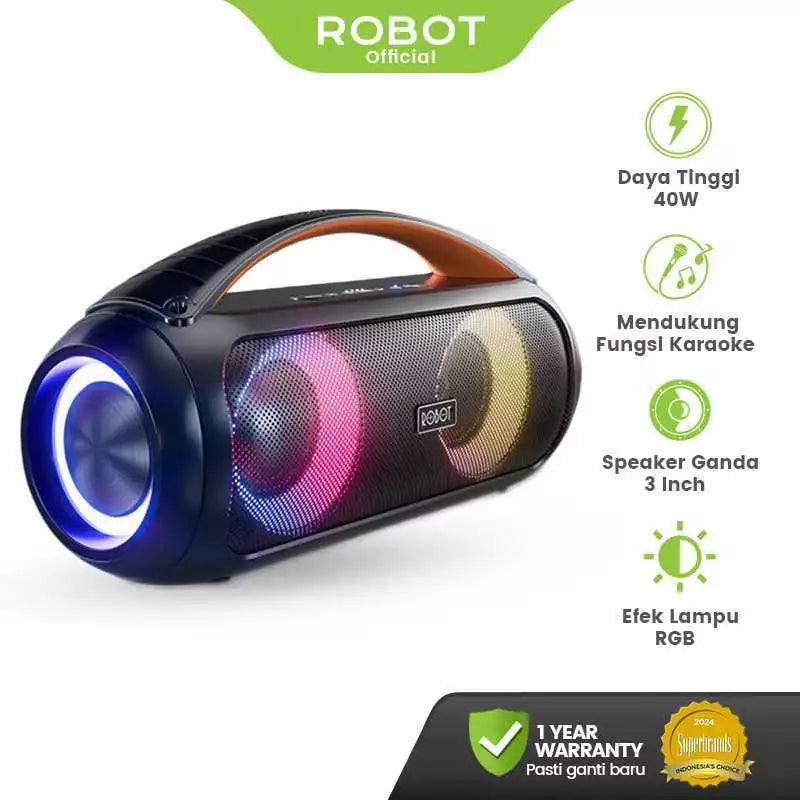 ROBOT Karaoke Speaker RGB Light Driver Ganda Wireless Microphone 40W IPX5 Bluetooth 5.3 RB600 Original - Garansi 1 Tahun