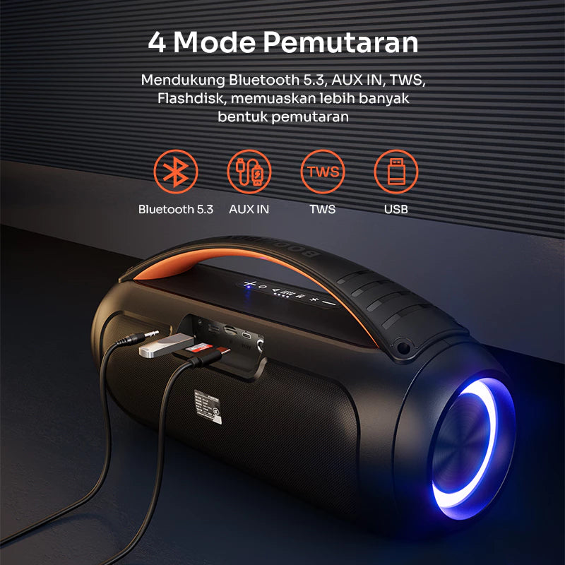 ROBOT Karaoke Speaker RGB Light Driver Ganda Wireless Microphone 40W IPX5 Bluetooth 5.3 RB600 Original - Garansi 1 Tahun