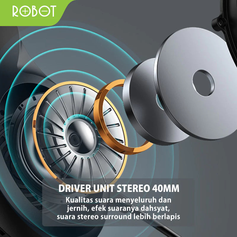 ROBOT Headphone Wired RH-P20 3.5mm Jack Black Headphone Original - Garansi 1 Tahun