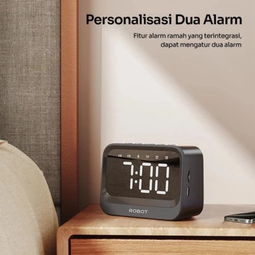 ROBOT RB620 Speaker Alarm – Jam LED Digital, Dual Smart Alarm, Bluetooth 5.3, Portable & Stylish, Garansi 1 Tahun