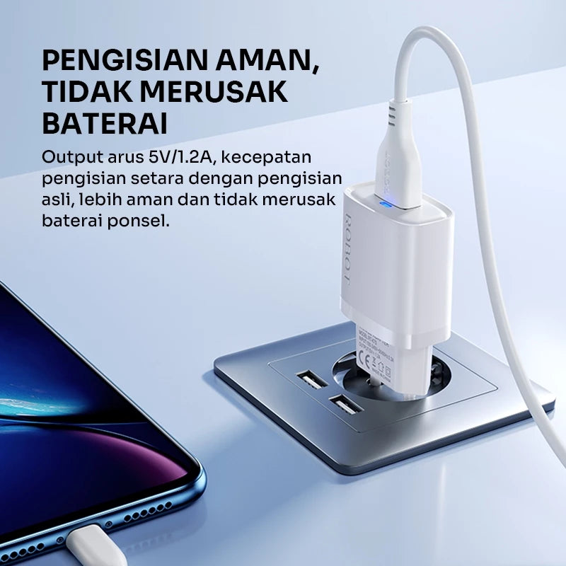 ROBOT Adaptor Kepala Charger 1.2A Lampu Indikator LED with Micro Cable Adaptor Android Smart Phone Charger RT-K7S Original