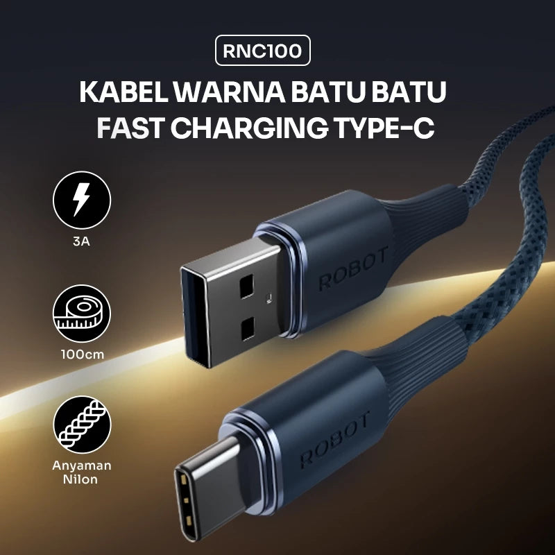 ROBOT Kabel Data Type C Micro USB Lightning Fast Charging Pengisian dan Transfer Data Cepat 480Mbps 2in1 Kuat Anti Kusut