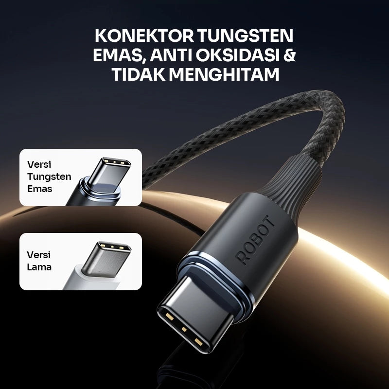 ROBOT Kabel Data Type C Micro USB Lightning Fast Charging Pengisian dan Transfer Data Cepat 480Mbps 2in1 Kuat Anti Kusut