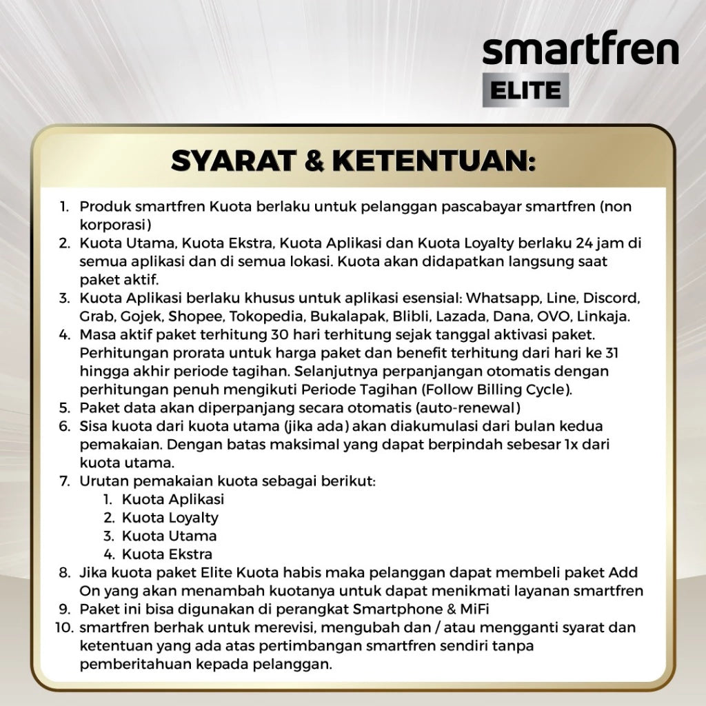 Kartu Perdana Smartfren Elite Paskabayar 70GB Gratis Nomor Cantik 1JT