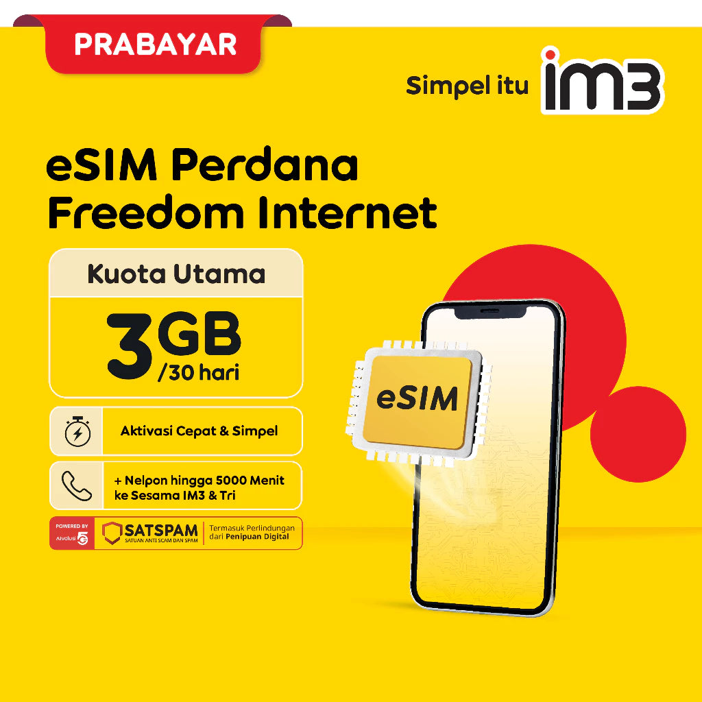 eSIM Perdana IM3 Freedom Internet 3GB