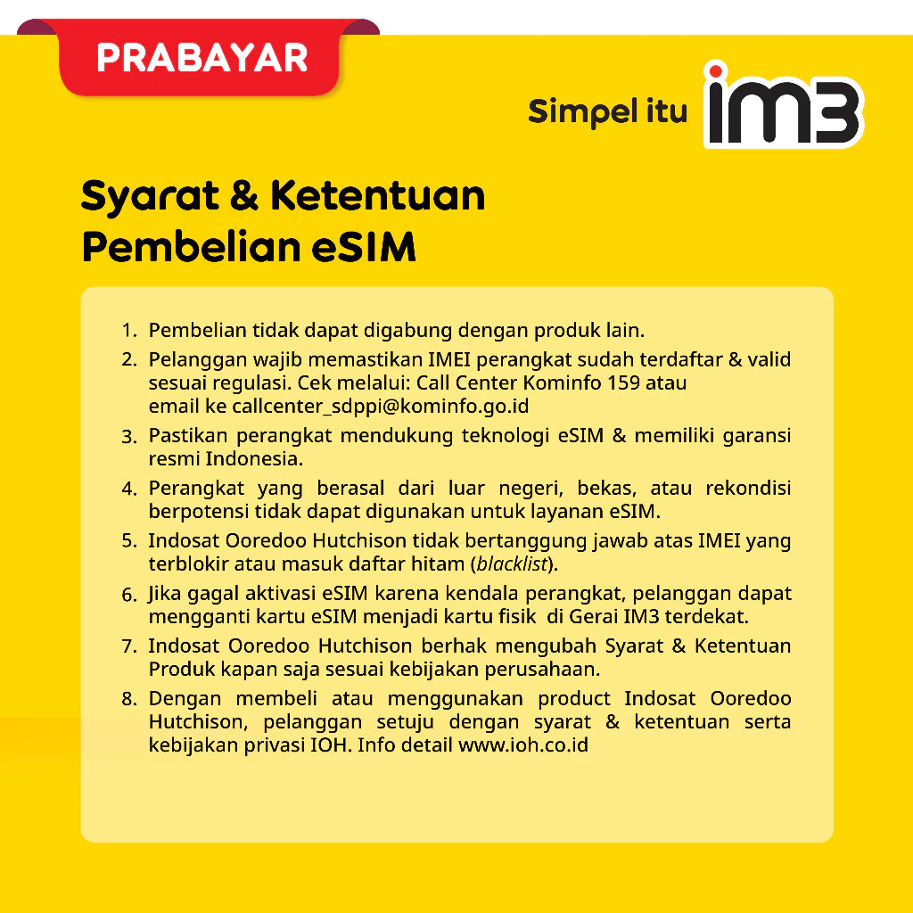 eSIM Perdana IM3 Freedom Internet 3GB