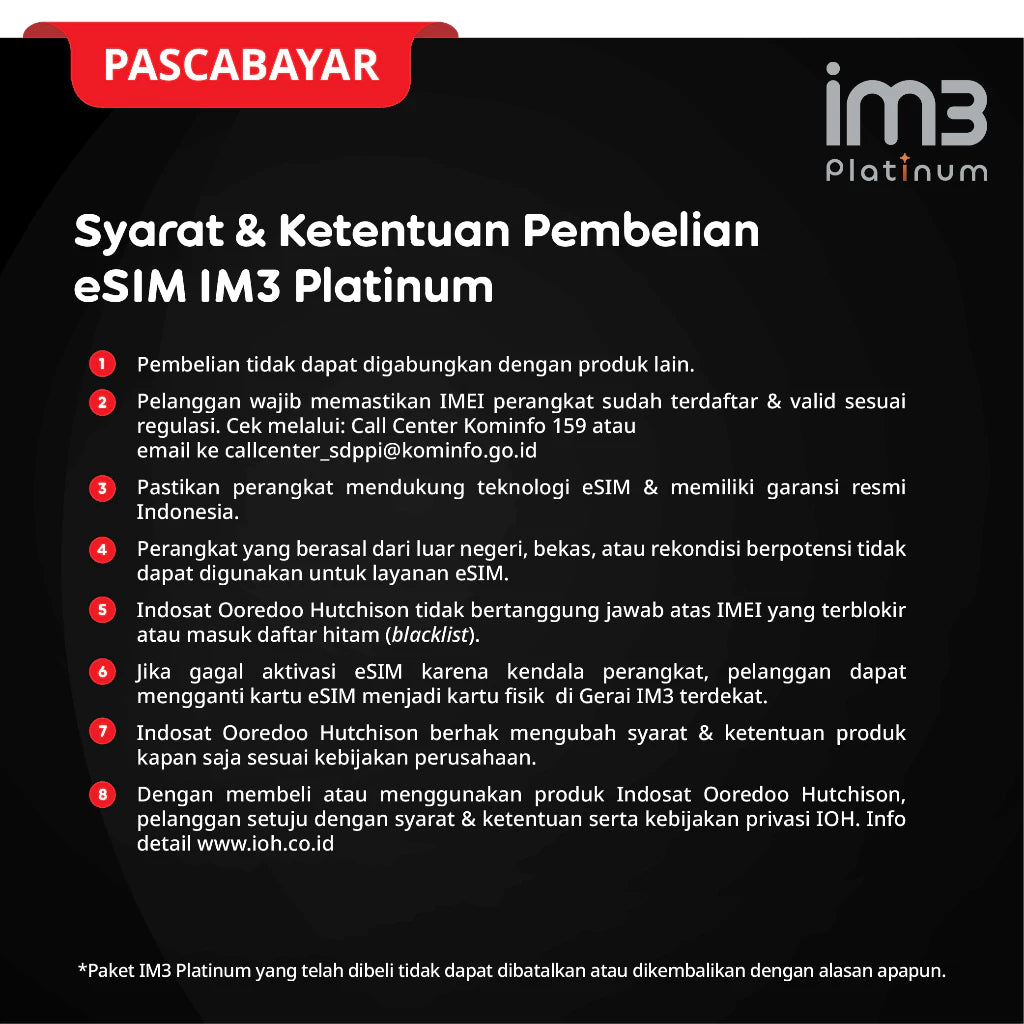 eSIM Perdana Platinum 100 Kontrak 3 Bulan