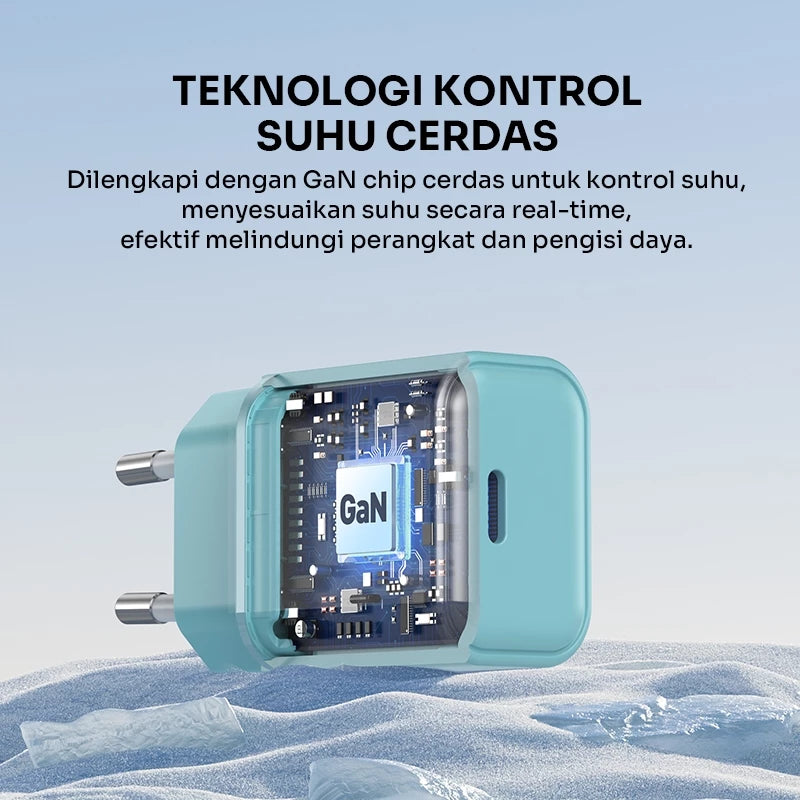 ROBOT Adaptor Charger GaN 20W Fast Charging 3A PD With Type C Cable Temperature Control Kepala Charger for Android/Iphone RT-P20