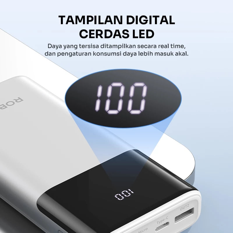 ROBOT Powerbank Fast Charging 20000mAh 15W 2 Input 3 Output with LED RT22S Original - Garansi 1 Tahun